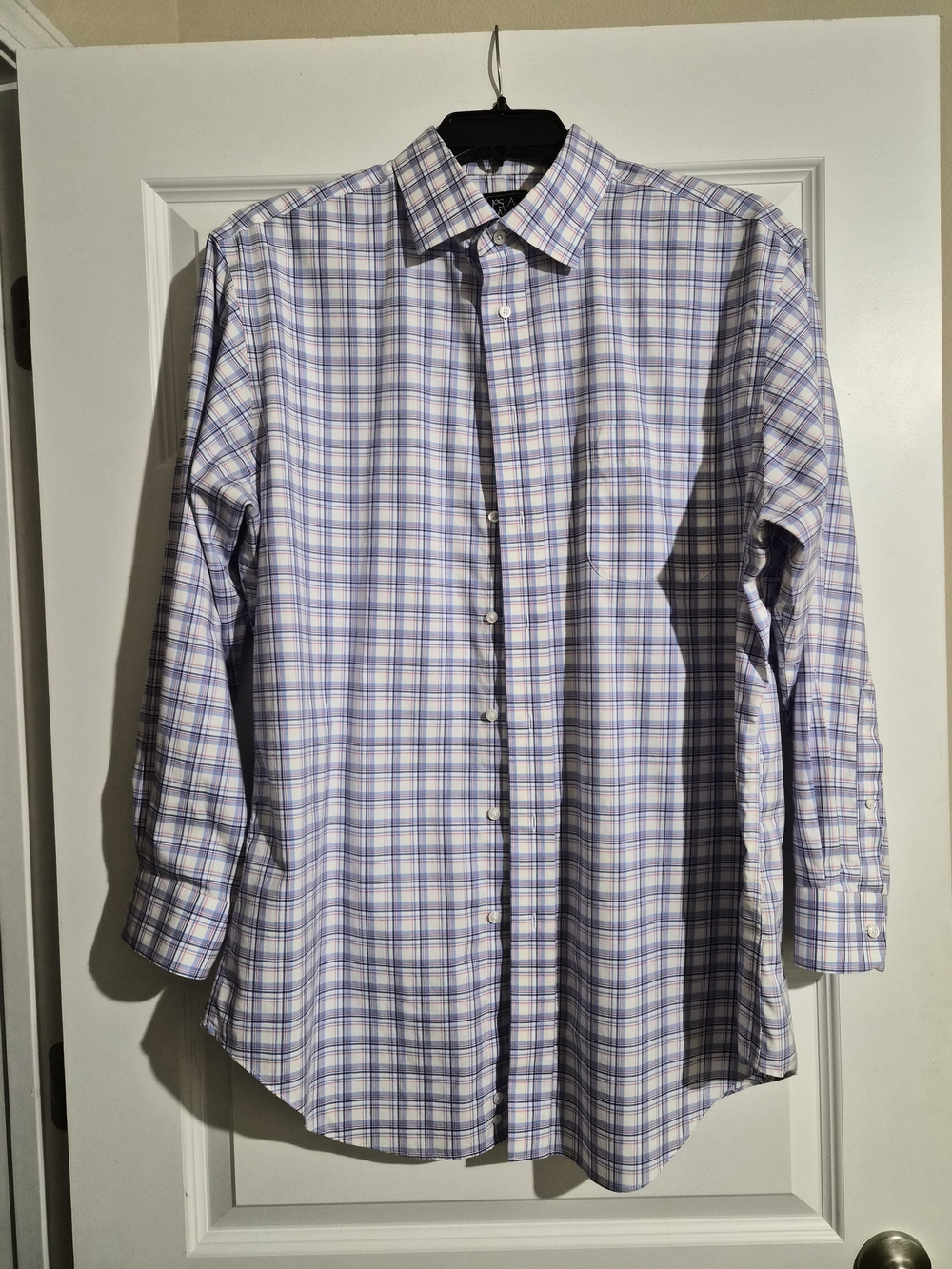 Jos. A. Bank Men's Light Blue and White Plaid Dress Shirt